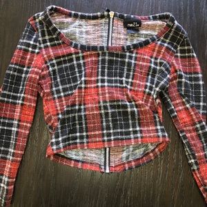 Plaid Long Sleeve Crop Top